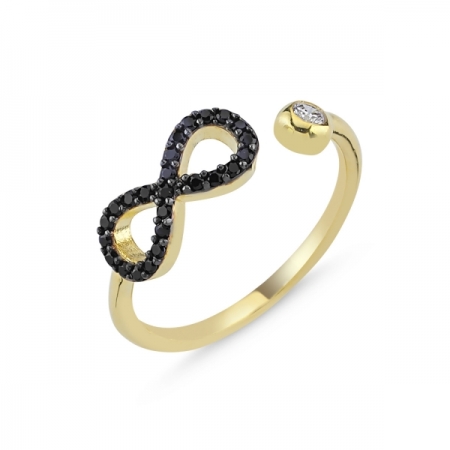 Inel reglabil argint 925 aurit cu simbolul infinit si zirconii negre - Infinite You ITU0105 [0]